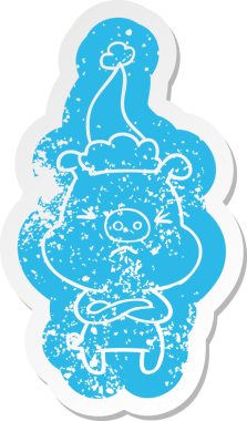 Bir insan tarafından çizilmiş Noel Baba şapkası takan kızgın bir domuzun sıkıntılı çıkartması.