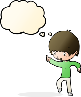 Çizgi film endişeli çocuk bir insan tarafından çizilmiş düşünce balonuyla işaret ediyor.