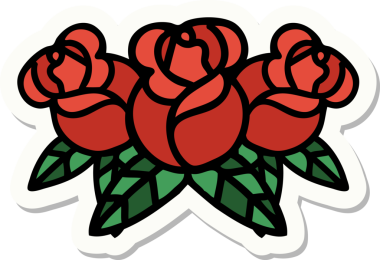 Bir insan tarafından çizilmiş bir buket çiçeğin geleneksel stiliyle dövme çıkartması.