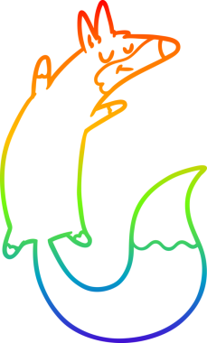 Gökkuşağı gradyan çizgi çizimi bir insan tarafından çizilmiş zıplayan tilki