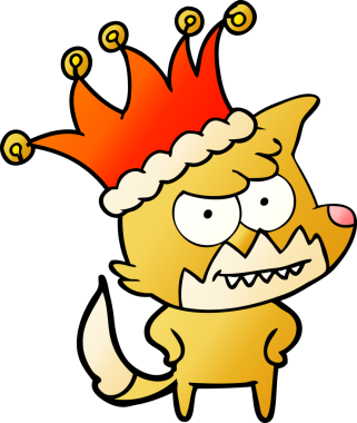 Bir insan tarafından çizilmiş komik şapkalı sırıtan tilki çizgi filmi.