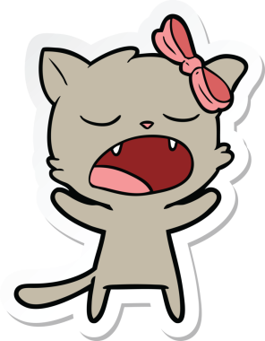 Bir insan tarafından çizilmiş esneyen bir kedinin çıkartması.