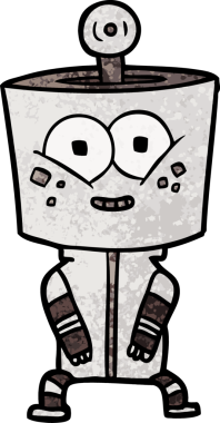 Bir insan tarafından çizilmiş mutlu çizgi film robotu