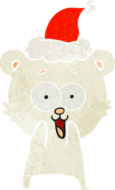 Heyecanlı ayıcık eli bir insan tarafından çizilmiş eski bir Noel Baba şapkası çizimi.