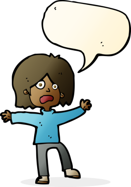 Bir insan tarafından çizilmiş konuşma baloncuğu olan korkulu çizgi film karakteri