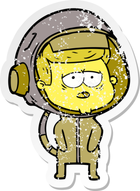 Bir insan tarafından çizilmiş yorgun bir astronotun sıkıntılı çıkartması.