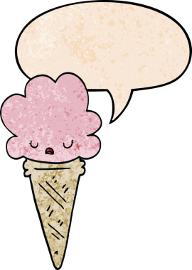 Bir insan tarafından çizilmiş, yüz ifadeli, retro desenli dondurma.