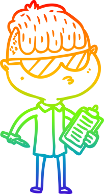 Bir insan tarafından çizilmiş güneş gözlüğü takan çizgi film çocuğu çizimi.