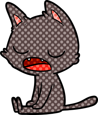 Bir insan tarafından çizilmiş konuşan kedi çizgi filmi.