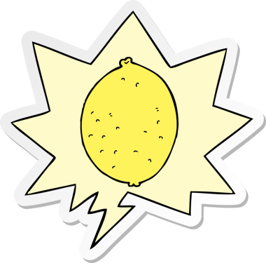 Bir insan tarafından çizilmiş baloncuk çıkartmalı limon çizgi filmi.