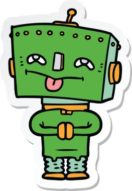 Bir insan tarafından çizilmiş robot karikatür çıkartması.