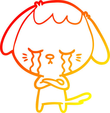 Bir insan tarafından çizilmiş, ağlayan bir köpeğin sıcak çizgi çizgisi.