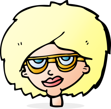 Bir insan tarafından çizilmiş gözlüklü bir karikatür kadın.