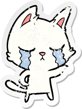 Bir insan tarafından çizilmiş ağlayan bir çizgi film kedisinin sıkıntılı çıkartması.