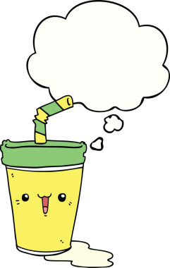 Bir insan tarafından çizilmiş düşünce baloncuklu tatlı karikatür soda.