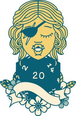 Retro Dövme Biçimi Bir insan tarafından çizilmiş 20 zarlı yarı ork