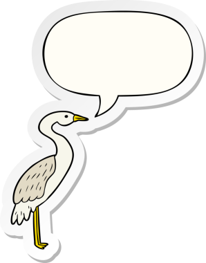 Bir insan tarafından çizilmiş konuşma balonu çıkartmalı leylek çizgi filmi.