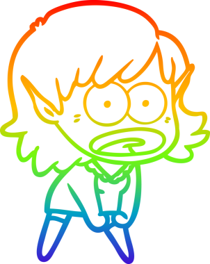 Karikatür çizen gökkuşağı gradyanı bir insan tarafından çizilen elf kızı şok etti.