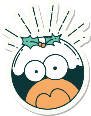 Dövme stili çıkartma bir insan tarafından çizilmiş Noel pudingini şok etti.