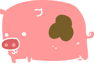 Bir insan tarafından çizilmiş düz renkli çizgi film domuzu.