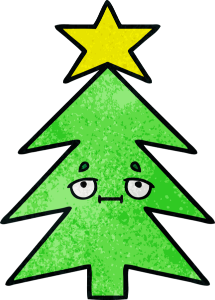 Bir insan tarafından çizilmiş bir Noel ağacının retro grunge desenli karikatürü