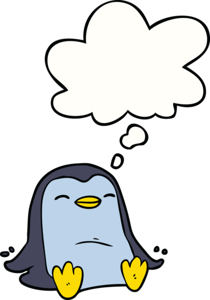 Bir insan tarafından çizilmiş düşünce baloncuklu penguen.