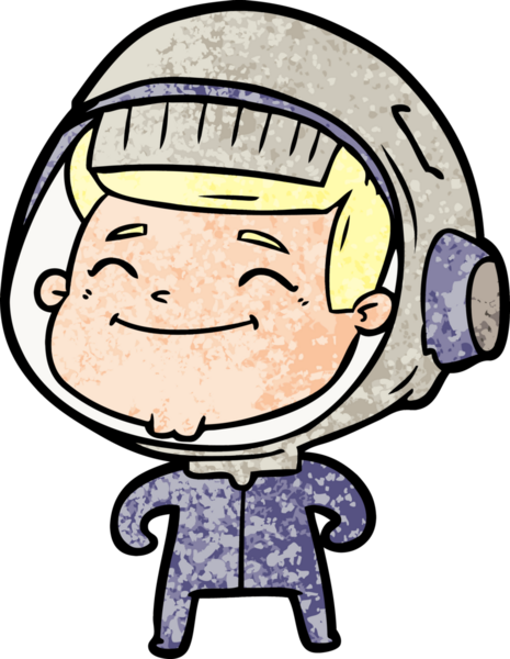 Bir insan tarafından çizilmiş mutlu astronot çizgi filmi.