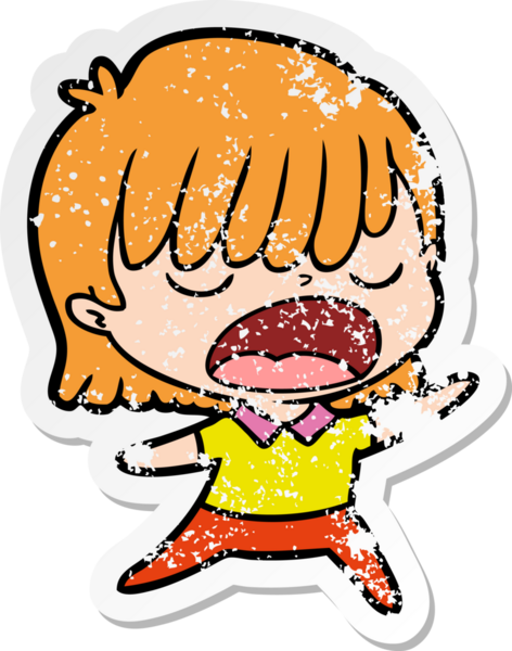 Bir insan tarafından yüksek sesle çizilmiş karikatür kadının sıkıntılı çıkartması.