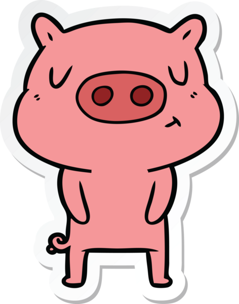 Bir insan tarafından çizilmiş çizgi film içerikli bir domuzun çıkartması.