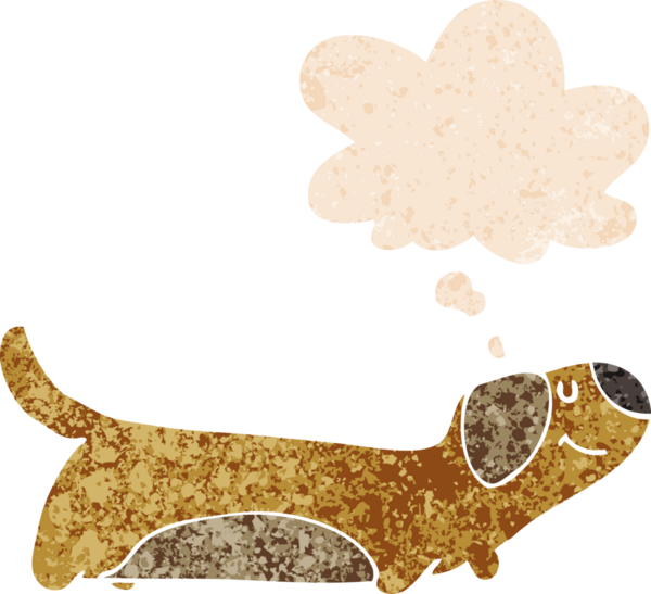 Düşünce baloncuğu ile çizgi film köpeğinin grunge sıkıntılı retro tarzı bir insan tarafından çizilmiş