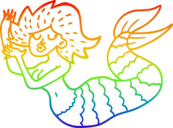 gökkuşağı gradyan çizgi çizimi bir insan tarafından çizilmiş bir karikatür kadın denizkızı