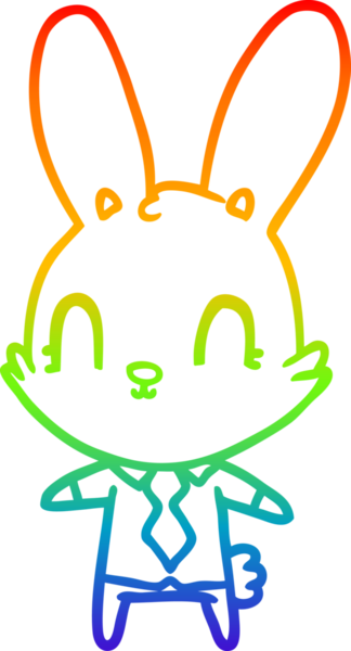 Gökkuşağı gradyan çizgisi bir insan tarafından çizilmiş gömlek ve kravatlı şirin bir tavşan çizimi