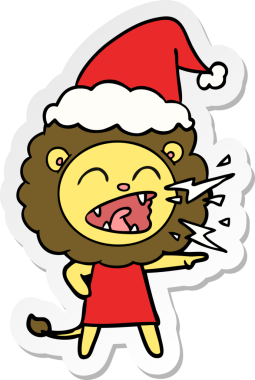 Kükreyen aslan kızın insan tarafından çizilmiş Noel Baba şapkası giydiği el yazısı.