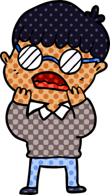 Bir insan tarafından çizilmiş gözlüklü çocuk şok oldu.