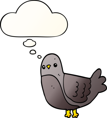 Düşünce baloncuğu olan çizgi film kuşu bir insan tarafından çizilmiş.