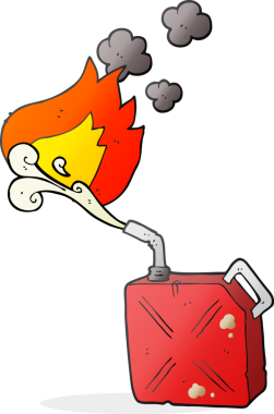 Bir insan tarafından çizilmiş yanan yakıt bidonuyla karikatür çizimi.