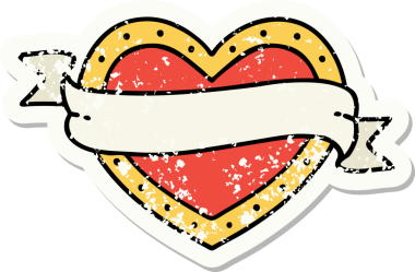 Bir insan tarafından çizilmiş geleneksel bir kalp ve bayrak stili dövmesi.