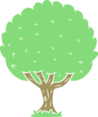 Bir insan tarafından çizilmiş düz renk çizgi film ağacı