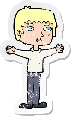 Bir insan tarafından çizilmiş, gerilmiş, karikatürlü bir adamın gerilmiş retro yapıştırması.