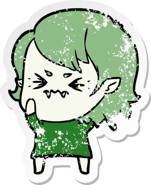 Bir insan tarafından çizilmiş rahatsız bir vampir kızın sıkıntılı çıkartması.