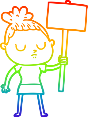 Gökkuşağı gradyan çizgi çizimi bir insan tarafından çizilmiş sakin bir kadın