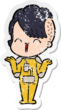 Bir insan tarafından çizilmiş mutlu bir hippi kızın sıkıntılı çıkartması.