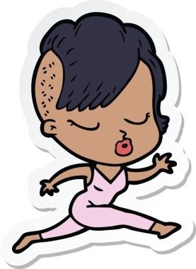 Çizgi film çıkartması. Bir insan tarafından çizilmiş güzel hippi kız.