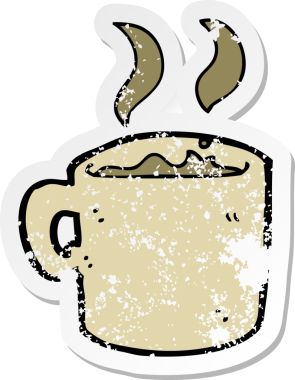 Bir insan tarafından çizilmiş kahve fincanının gerilimli retro yapıştırması.