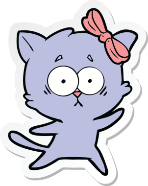 Bir insan tarafından çizilmiş çizgi film kedisinin çıkartması.