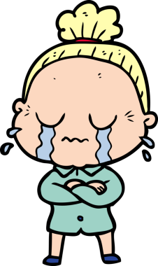 Bir insan tarafından çizilmiş ağlayan yaşlı kadın çizgi filmi.