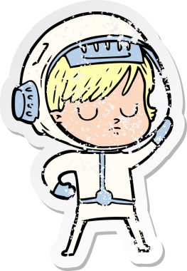 Bir insan tarafından çizilmiş karikatür astronot kadının sıkıntılı çıkartması.