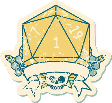 Retro Dövme Biçimi Doğal Bir d20 zar bir insan tarafından çizildi