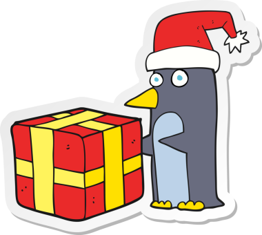 Bir insan tarafından çizilmiş bir karikatür noel pengueni çıkartması.