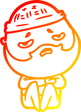 İnsan tarafından çizilmiş sakallı, endişeli bir çizgi film karakteri.